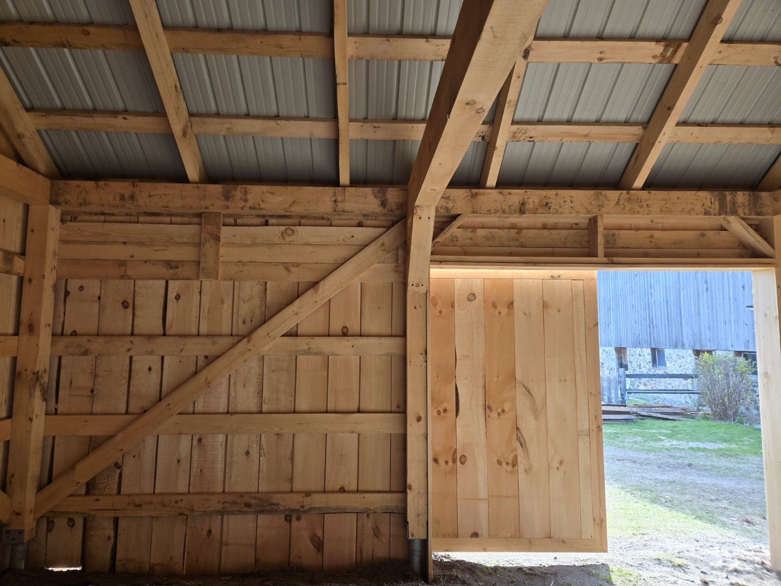Interior view through the Scugog sliding barn door